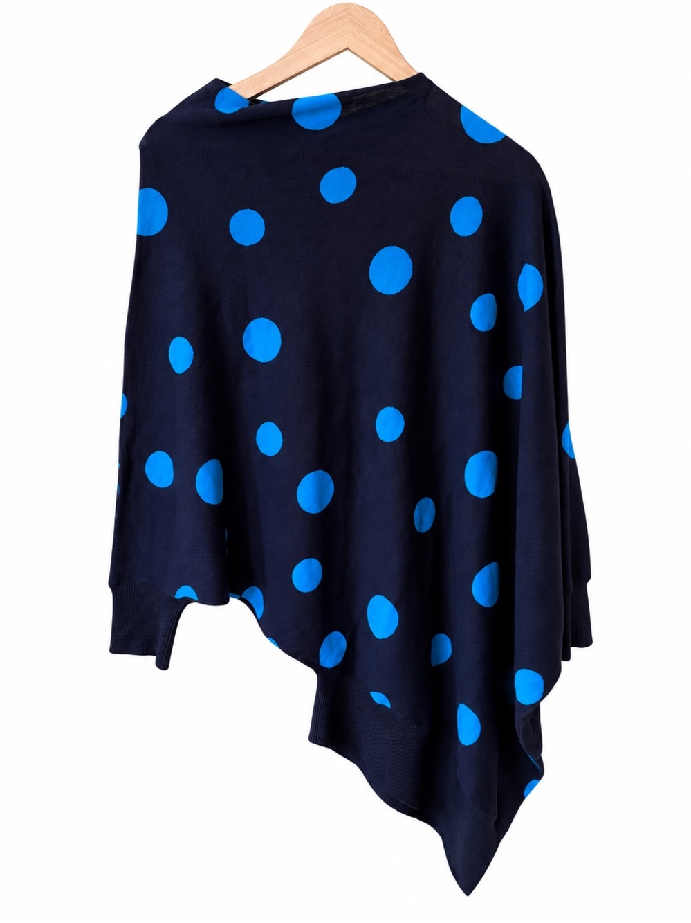 St. John NWT Navy Capri Polka Dot Wool Asymmetrical Poncho M $495
